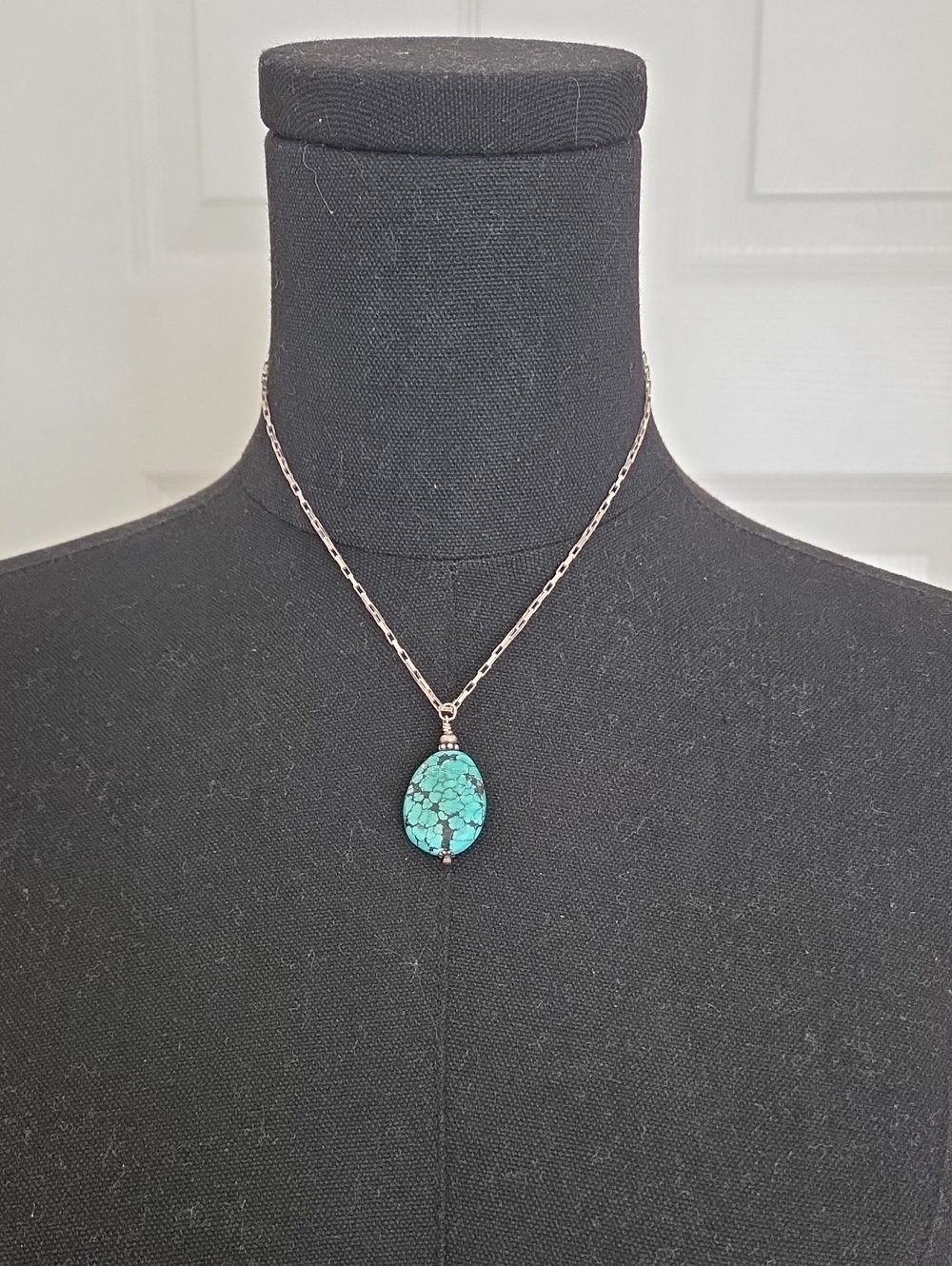 Silver (925) Necklace With  Gorgeous Turquoise Teardrop Pendant.